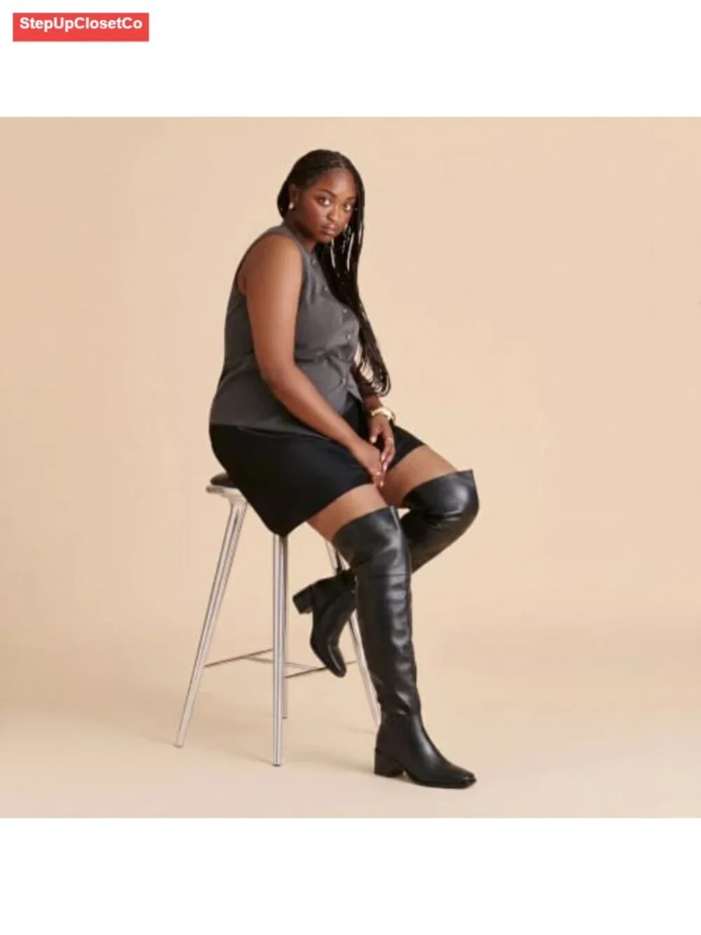 Over the Knee Thigh High Boots Square Toe Block Heel Side Zipper Women's Shoes